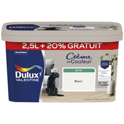 DULUX VALENTINE - Valentine crème de couleur satin 2.5l +20% blanc