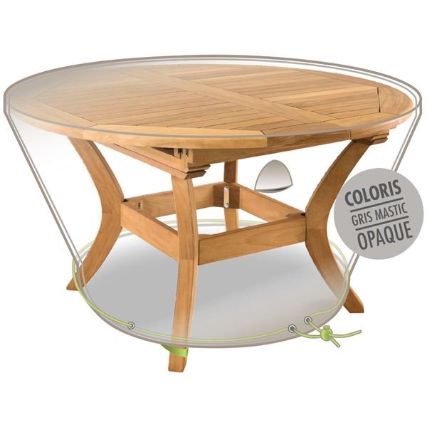 JARDILINE - Housse table ronde 6 personnes d.120cm gris mastic opaque