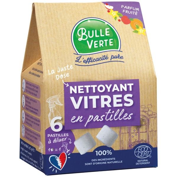 BULLE VERTE - Nettoyant vitres en pastille x 6  6 vaporisateurs 500ml