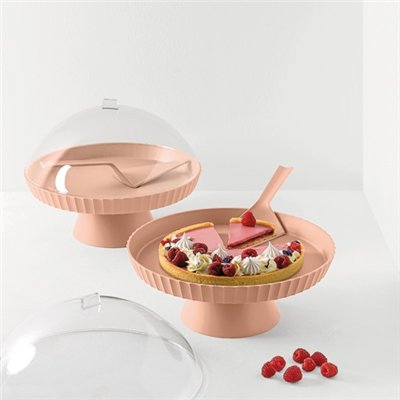 BLIM PLUS - Support à gâteaux 30 cm + cloche + pelle à tarte Rose Sable - Paestum Agora