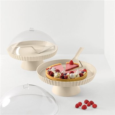 BLIM PLUS - Support à gâteaux 30 cm + cloche + pelle à tarte Crème - Paestum Agora