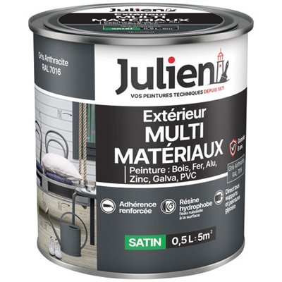JULIEN - Peinture Julien multi matériaux gris anthracite 0.5l