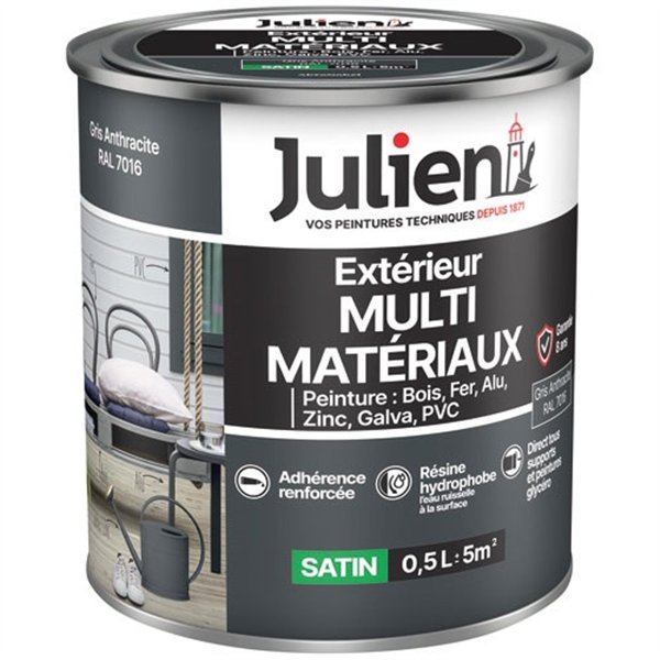 JULIEN - Peinture Julien multi matériaux gris anthracite 0.5l