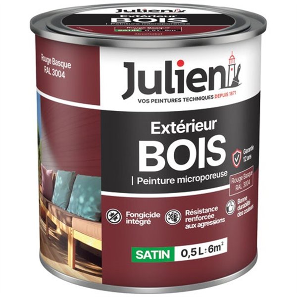 JULIEN - Peinture Julien fer anti rouille rouge basque 0.5l