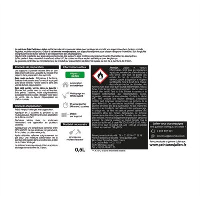 JULIEN - Peinture Julien bois microporeux blanc 0.5l