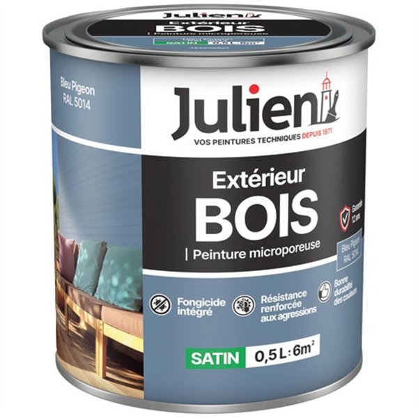 JULIEN - Peinture Julien bois microporeux bleu pigeon 0.5l