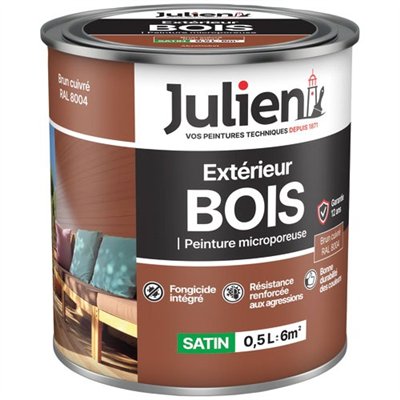 JULIEN - Peinture Julien bois microporeux brun cuivre 0.5l