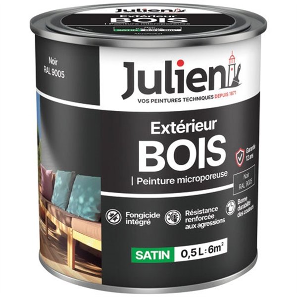 JULIEN - Peinture Julien bois microporeux noir 0.5l