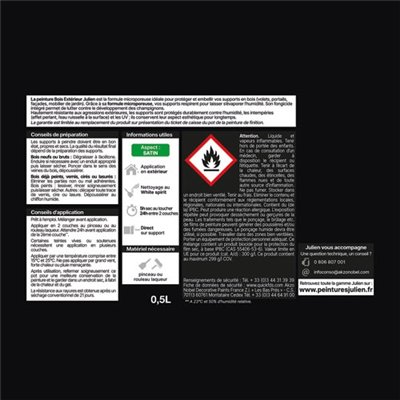 JULIEN - Peinture Julien bois microporeux noir 0.5l