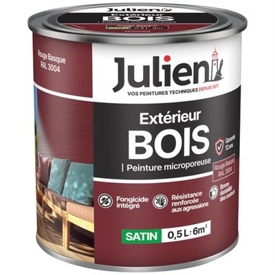 JULIEN - Peinture Julien bois microporeux rouge basque 0.5l