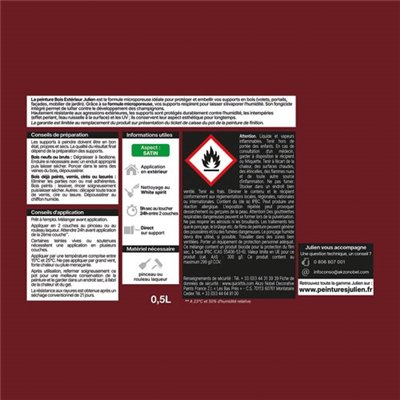 JULIEN - Peinture Julien bois microporeux rouge basque 0.5l