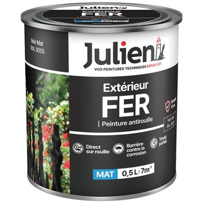 JULIEN - Peinture Julien fer anti rouille noir mat 0.5l