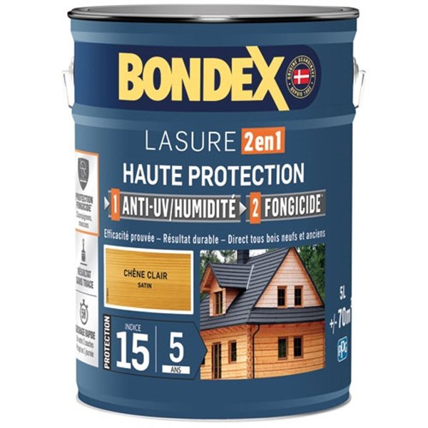 BONDEX - Bondex lasure 2 en1 ind 15 5 ans 5l chêne clair