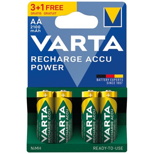 VARTA - Piles rechargeables HR06 AA 2100 mah blister 3+1 offerte