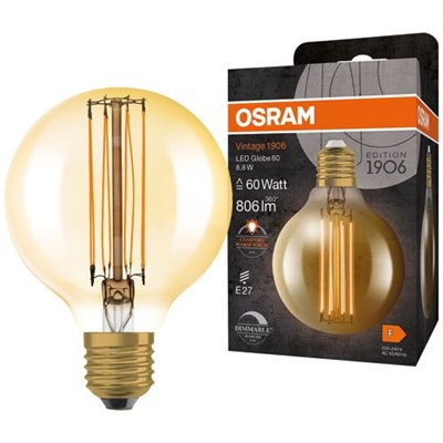 OSRAM - 1906 globe 80mm clair fil d'or 8.8w e27 chaud