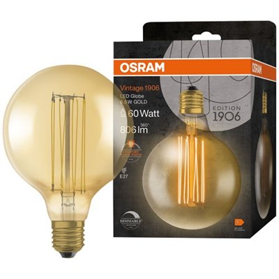 OSRAM - 1906 globe 125mm clair fil fin or 8.8w e27 chaud