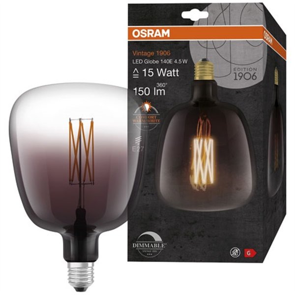 OSRAM - 1906 globe 140mm clair fil var smoke 4.5w e27 chaud