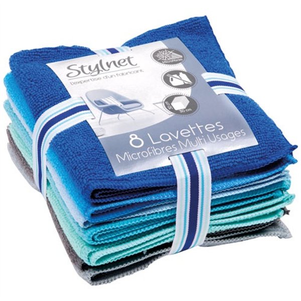 STYLNET - Lot 8 lavettes microfibre bouclée 30 x 30 cm