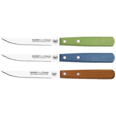 NOGENT - Boîte 20 couteaux à steak 11 cm Vert / Bleu / Cerisier - Classic Bois