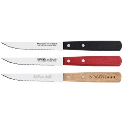 NOGENT - Boîte 20 couteaux à steak 11 cm Rouge/ Noir/ Hêtre - Classic Bois