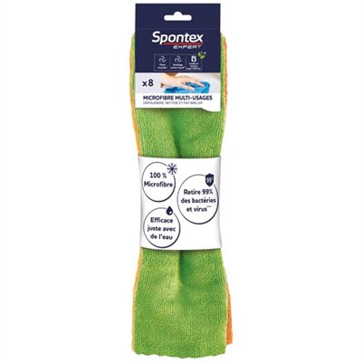 SPONTEX EXPERT - Lavette microfibre multi usages x 8