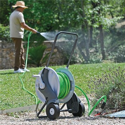 TECHN - Dévidoir sur roues équipé monté  15mm 25m raccord et lan