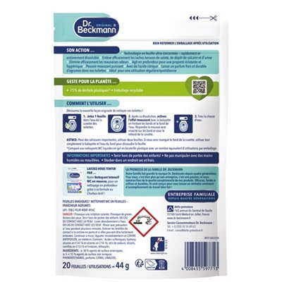 DR BECKMANN - Feuilles magiques nettoyant wc fraicheur agrumes x 20