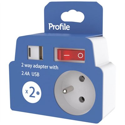 PROFILE - Biplite Avec Interrupteur 2 x 16A + USB-A et C Blanche
