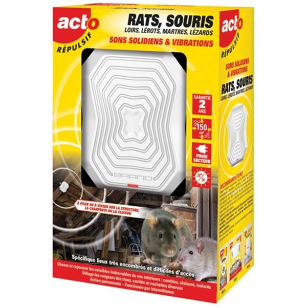 ACTO - Répulsif sons solidiens vibrations rats souris 150 m²