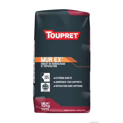 TOUPRET - Mur Ex Enduit de Rebouchage et Réparation Poudre Blanc Sac 15 kg