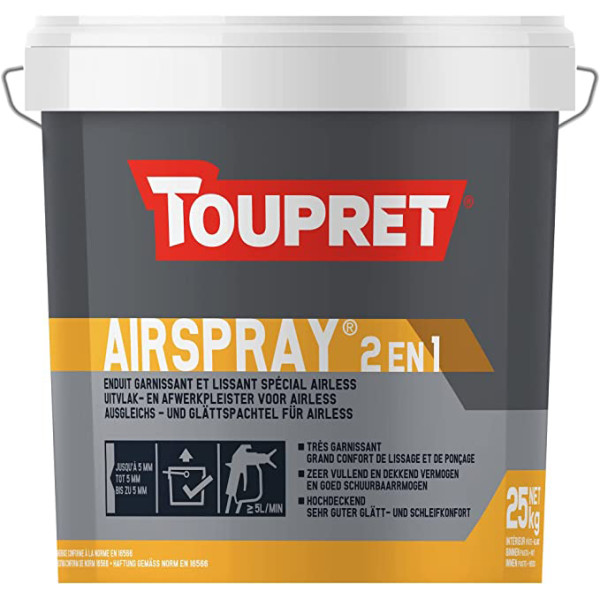 TOUPRET - Airspray 2 en 1 25 kg Enduit Garnissant et Lissant Spécial Airless