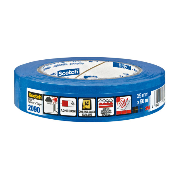 3M - 2090 Adhésif de Masquage Professionnel Longue Durée Multi-Surfaces Bleu 24 mm x 50 m