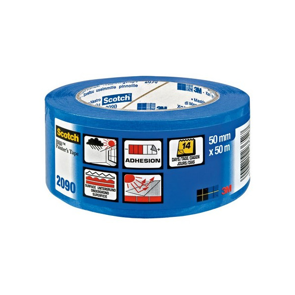 3M - 2090 Adhésif de Masquage Professionnel Longue Durée Multi-Surfaces Bleu 48 mm x 50 m