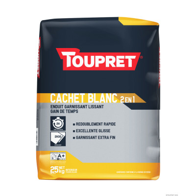 TOUPRET - Cachet Blanc Enduit Garnissant Lissant 2 en 1 Sac 25 kg