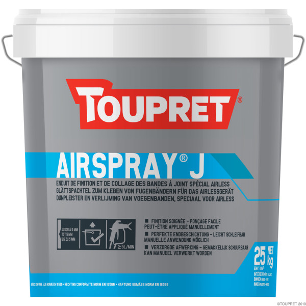 TOUPRET - Airspray J - Enduit de Finition et de Collage des Bandes à Joint Manuel ou Airless - Seau 25 kg