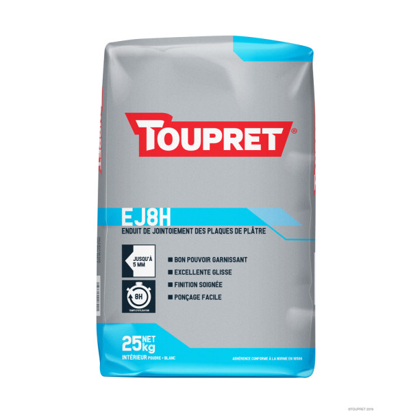 TOUPRET - EJ8H Enduit de Jointoiement des Plaques de Plâtre en Poudre Sac 25 kg