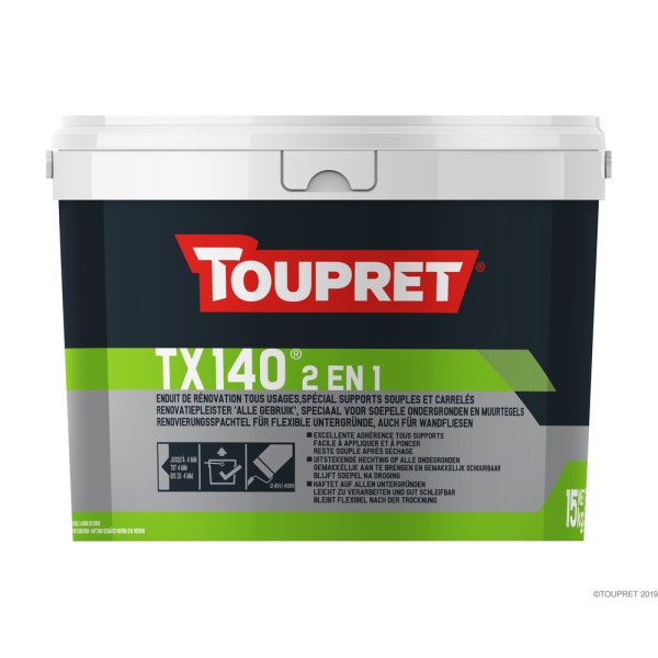 TOUPRET - TX140 Enduit Supports Souples et Carrelés 2 en 1 Seau 15 kg
