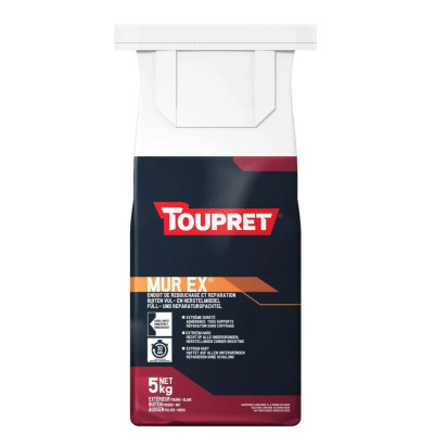 TOUPRET - Mur Ex Enduit de Rebouchage et Réparation Poudre Blanc Sac 5 kg