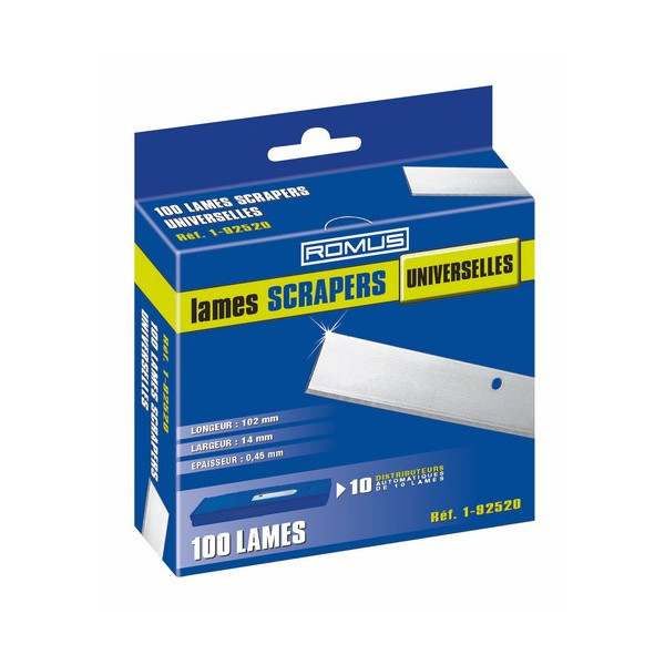 ROMUS - Lames de Scrapers Universelles 10 cm Boite de 100 Lames