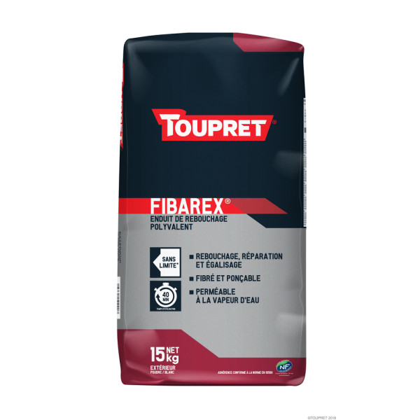 TOUPRET - Fibarex Enduit Polyvalent Poudre Blanc Sac 15 kg