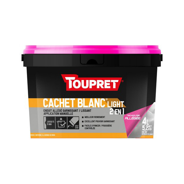 TOUPRET - Cachet Blanc Light 2en1 Enduit Pâte 4L