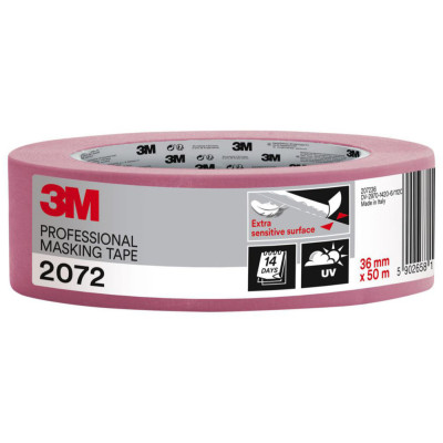 3M - 2072 Ruban de Masquage Rose Surfaces Délicates 50 m x 36 mm