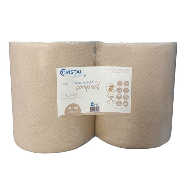 CRISTAL DISTRIBUTION - Bobine d'Essuyage Gaufrée Ouate Sans Mandrin Lot de 2