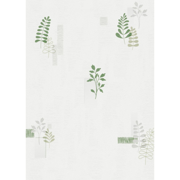 DECORAMA - 20050-07 - Papier Peint Vinyle Expansé sur Papier Botanique Blanc Vert