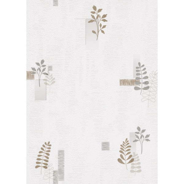 DECORAMA - 20050-11 - Papier Peint Vinyle Expansé sur Papier Fougères Feuilles Beige Blanc