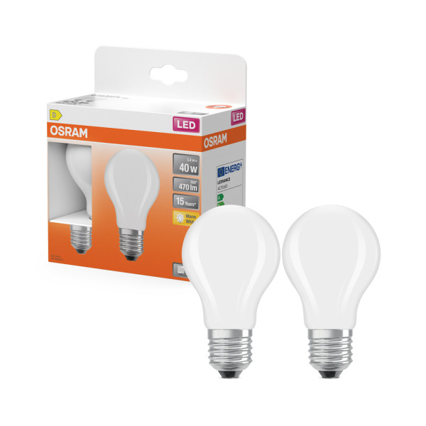 OSRAM - Ampoules LED Opaques Classic E27 3.4W 470 lm Blanc Chaud Lot de 2