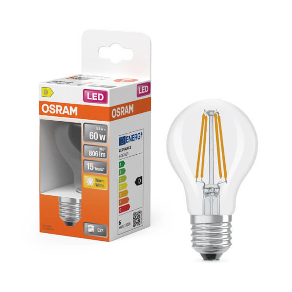 OSRAM - Ampoule LED Transparente Classic E27 5.9W 806 lm Blanc Chaud