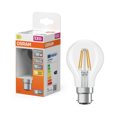 OSRAM - Ampoule LED Transparente Classic B22d 3.4W 470 lm Blanc Chaud