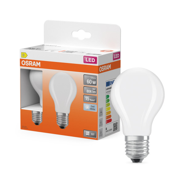 OSRAM - Ampoules LED Opaques Classic E27 5.9W 806 lm Blanc Froid Lot de 2