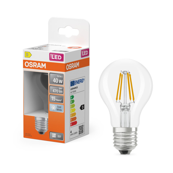 OSRAM - Ampoule LED Transparente Classic E27 3.4W 470 lm Blanc Froid